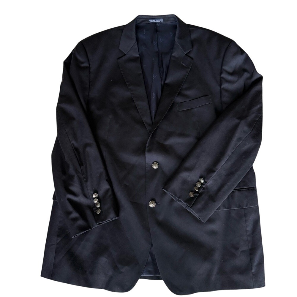 Nautica Wool 2-button Navy Blazer Anchor Nautical‎ Solver Metal Buttons 46R EUC
